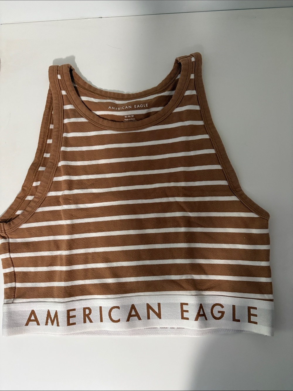 American Eagle Brown and White Striped Tee